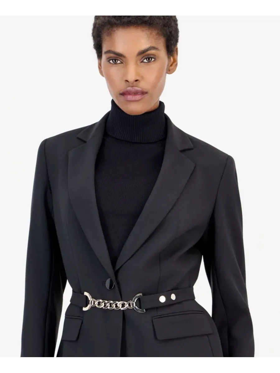 Женский пиджак с лацканами и поясом Anne Klein — изображение 3 из 5, черный