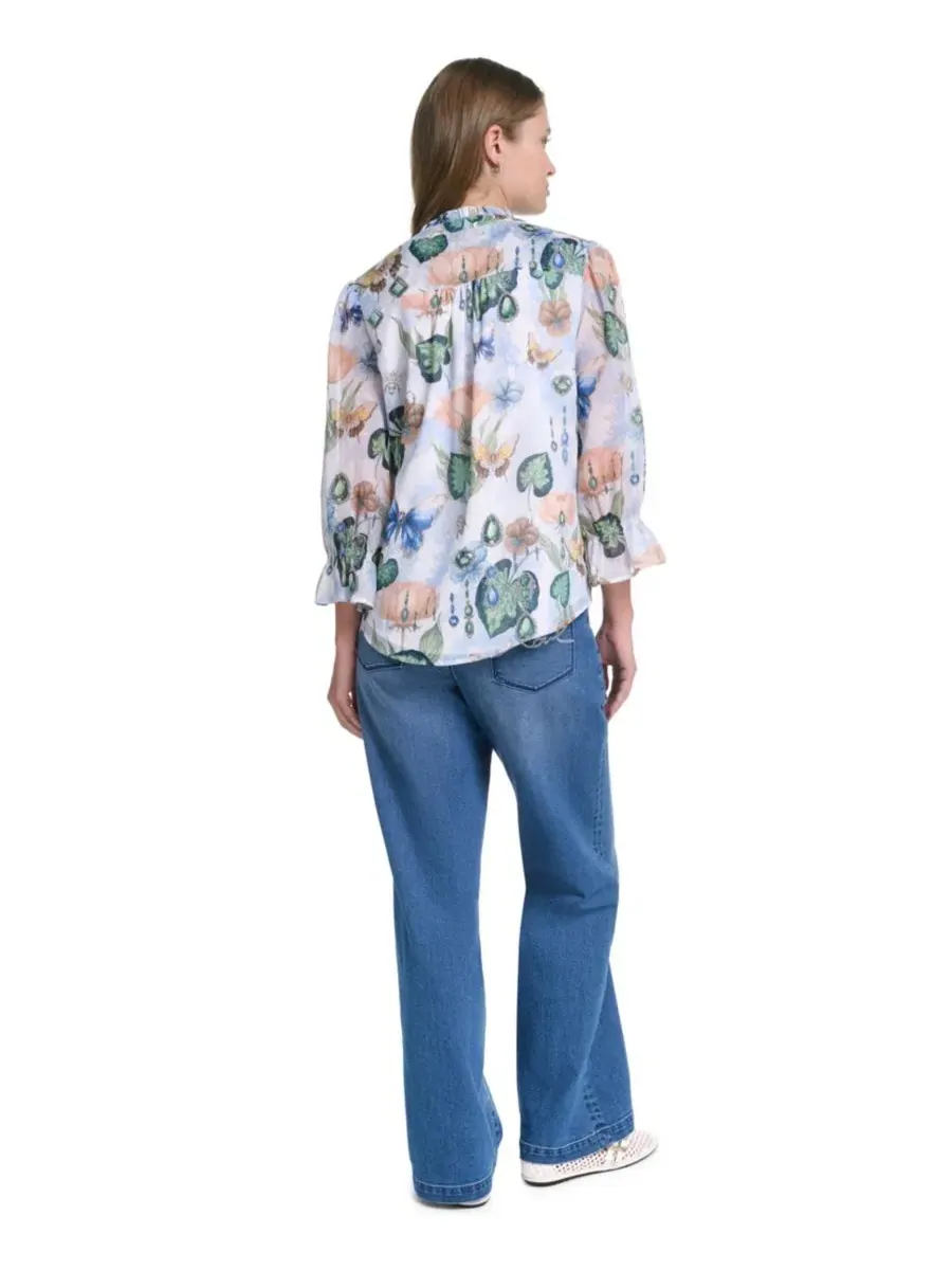Блуза с воланами и принтом из шифона, модель Ruffle Collar Printed Chiffon Button-Up KARL LAGERFELD — изображение 6 из 7