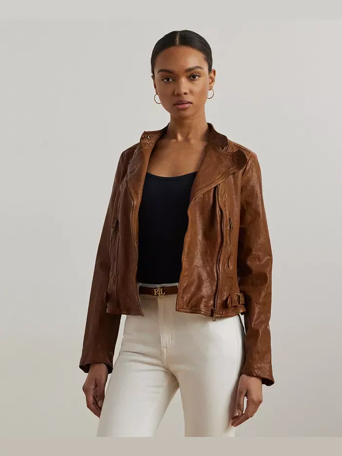 Куртка из состаренной кожи Lauren Ralph Lauren