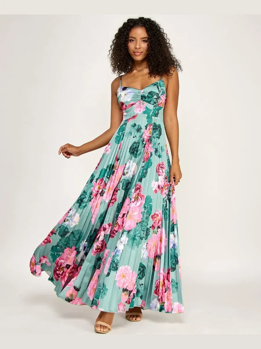 Платье-макси с принтом, модель Floral Tie-Back Pleated KATIA RAE
