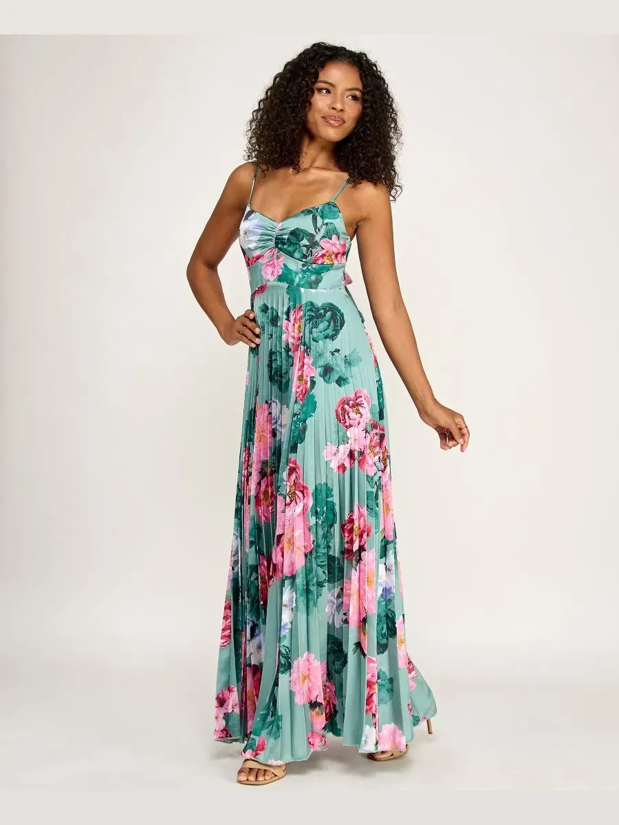 Платье-макси с принтом, модель Floral Tie-Back Pleated KATIA RAE — изображение 2 из 6, мульти