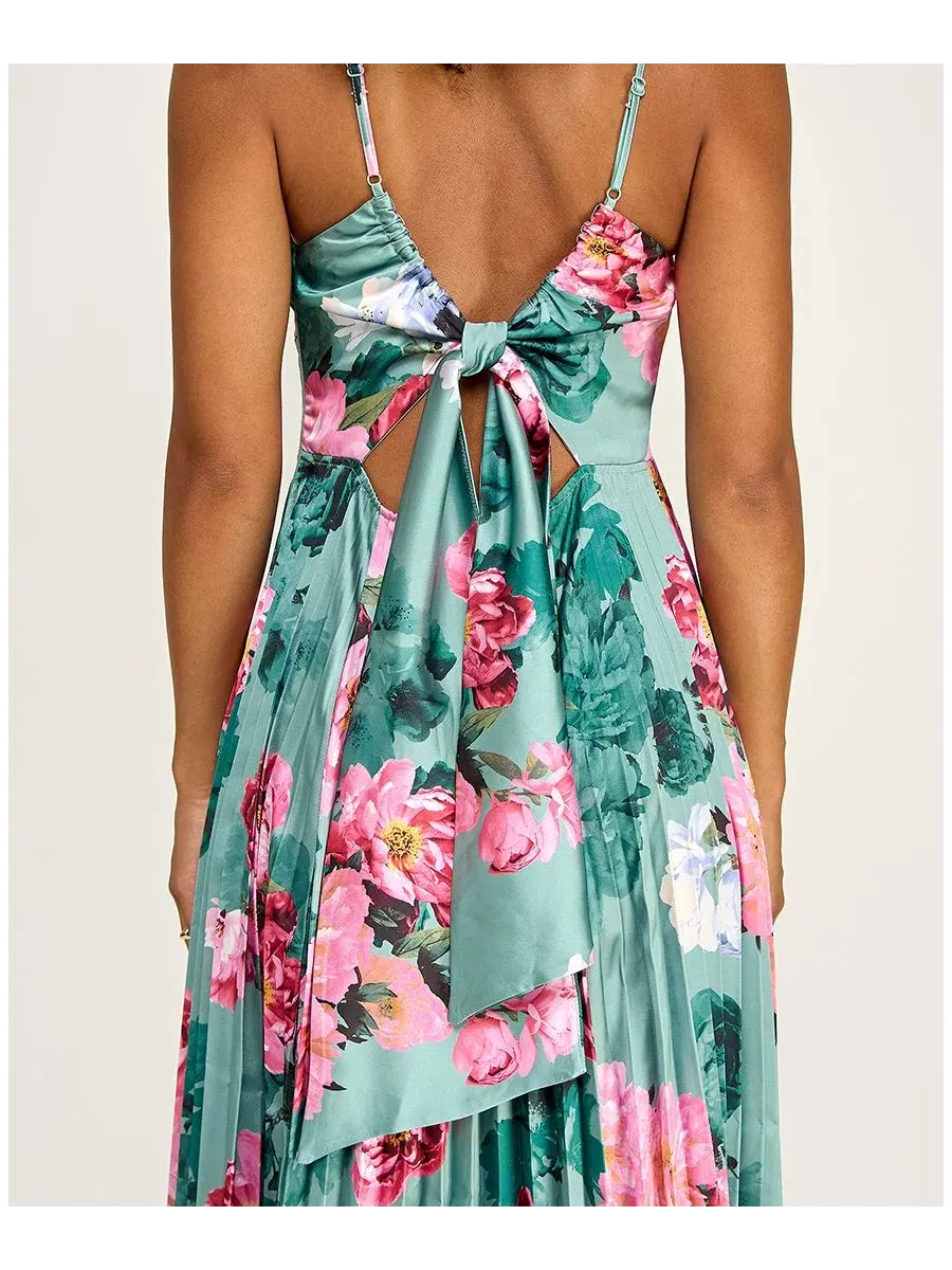 Платье-макси с принтом, модель Floral Tie-Back Pleated KATIA RAE — изображение 4 из 6, мульти
