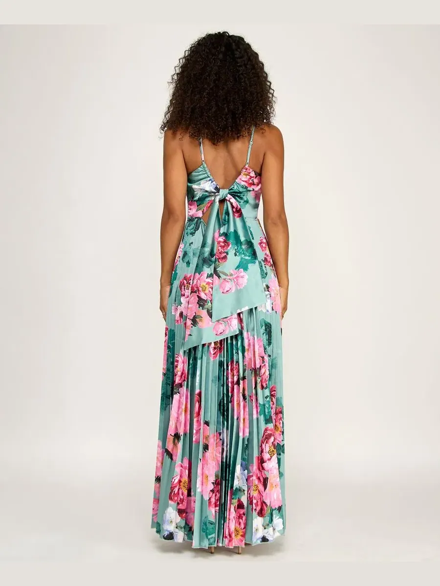 Платье-макси с принтом, модель Floral Tie-Back Pleated KATIA RAE — изображение 5 из 6, мульти