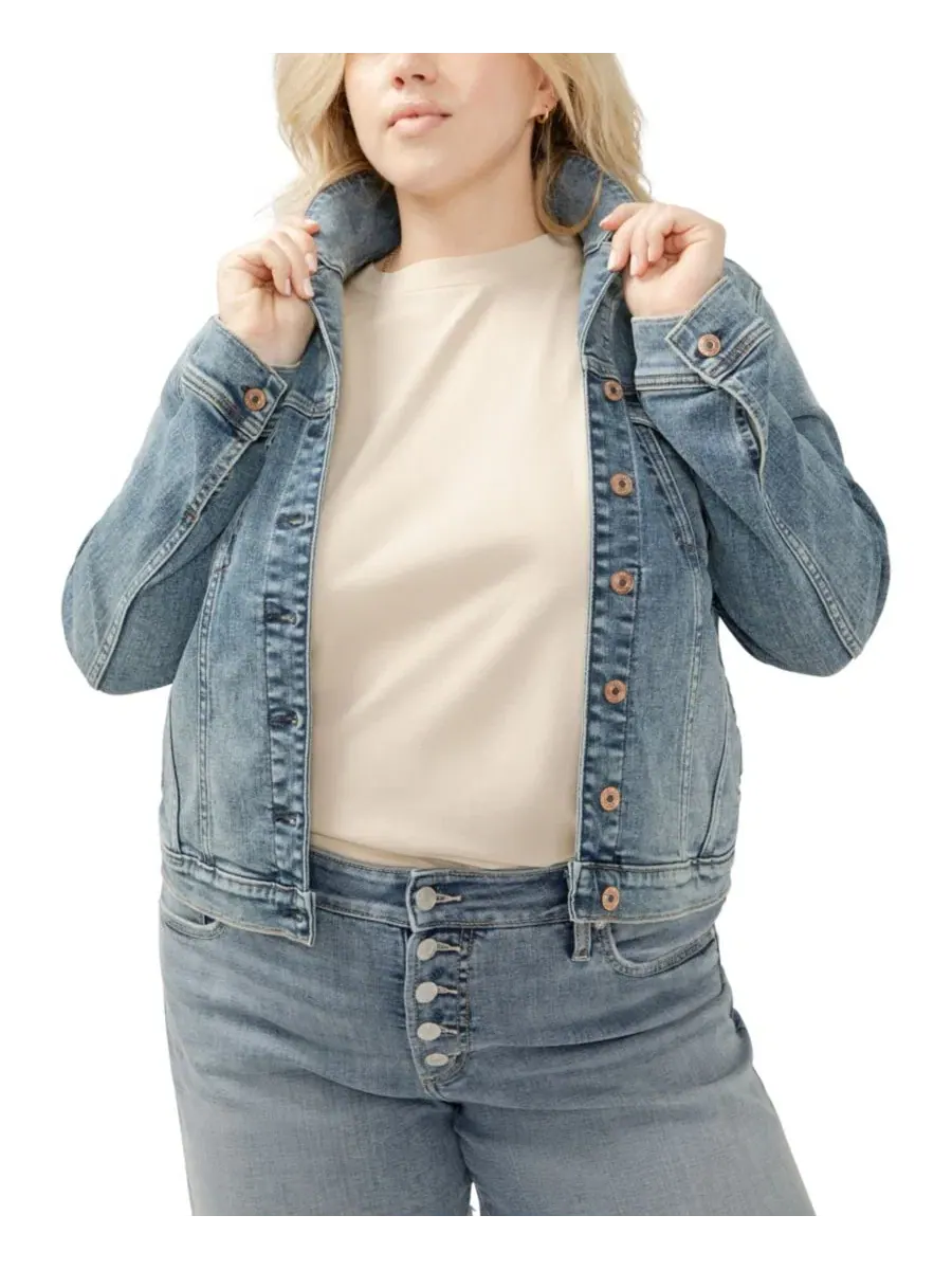 Джинсовая куртка с вырезом большого размера Silver Jeans Co. — изображение 2 из 16, синий