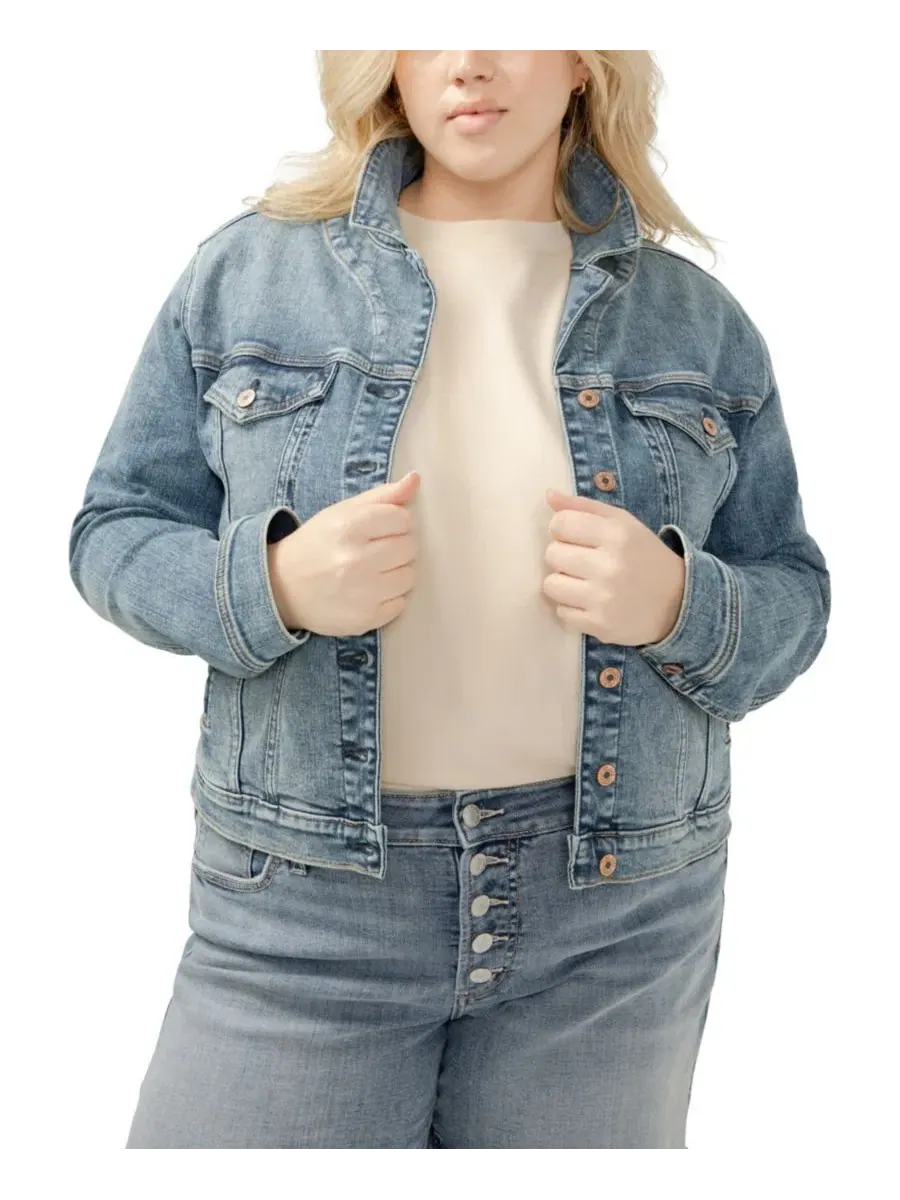 Джинсовая куртка с вырезом большого размера Silver Jeans Co. — изображение 12 из 16, синий