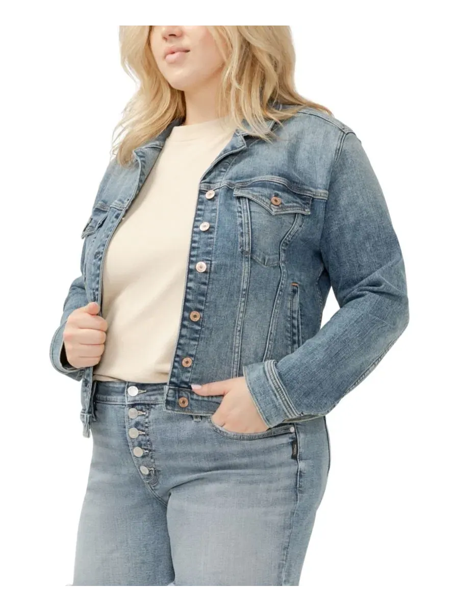 Джинсовая куртка с вырезом большого размера Silver Jeans Co. — изображение 5 из 16, синий
