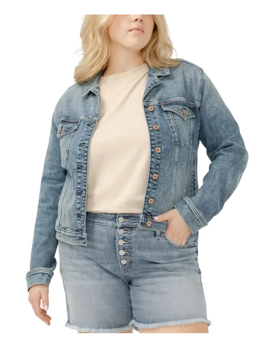 Джинсовая куртка с вырезом большого размера Silver Jeans Co. — изображение 7 из 16, синий