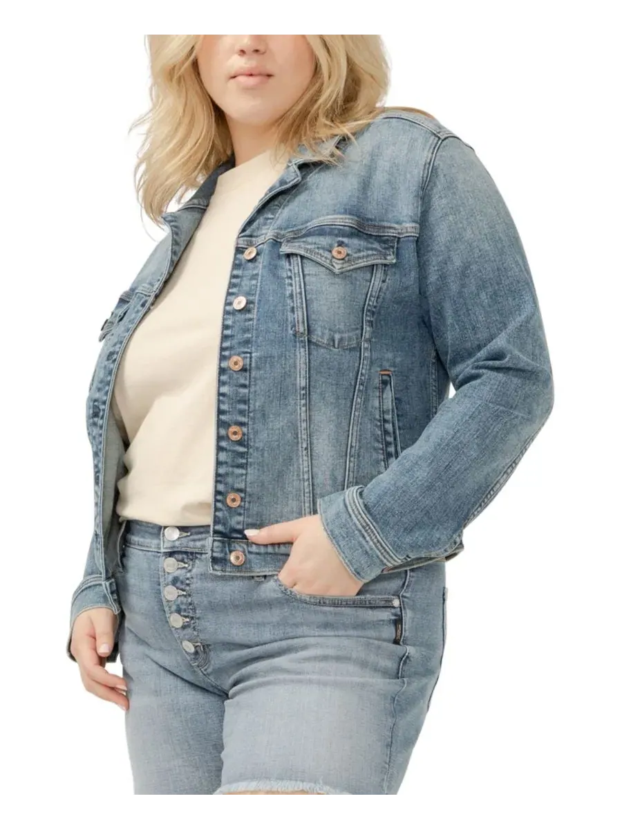 Джинсовая куртка с вырезом большого размера Silver Jeans Co. — изображение 10 из 16, синий