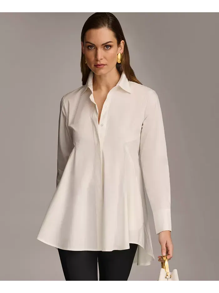 Женская туника А-силуэта из поплина на пуговицах Donna Karan New York