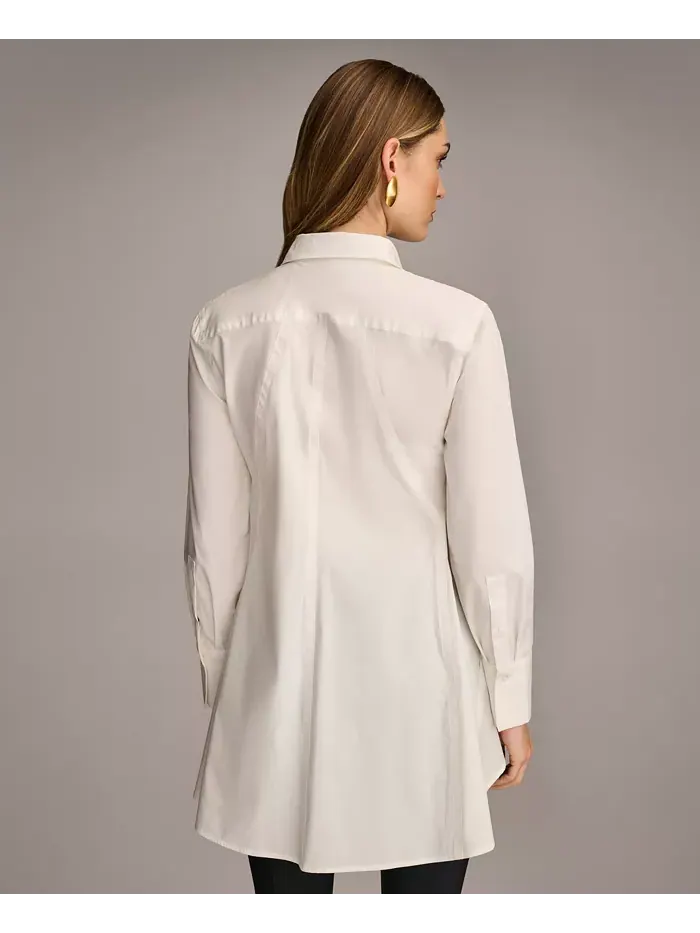 Женская туника А-силуэта из поплина на пуговицах Donna Karan New York — изображение 3 из 5, бежевый