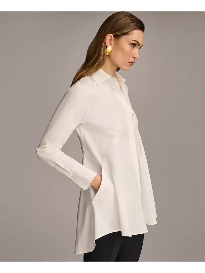 Женская туника А-силуэта из поплина на пуговицах Donna Karan New York — изображение 4 из 5, бежевый
