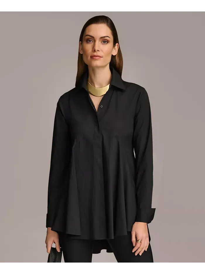 Женская туника А-силуэта из поплина на пуговицах Donna Karan New York