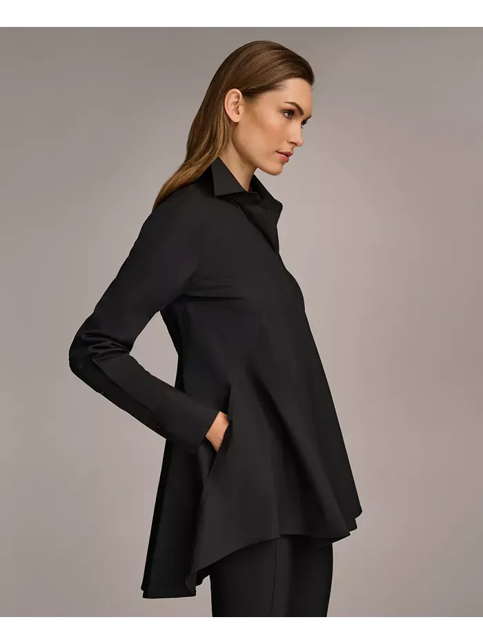 Женская туника А-силуэта из поплина на пуговицах Donna Karan New York — изображение 2 из 6, черный
