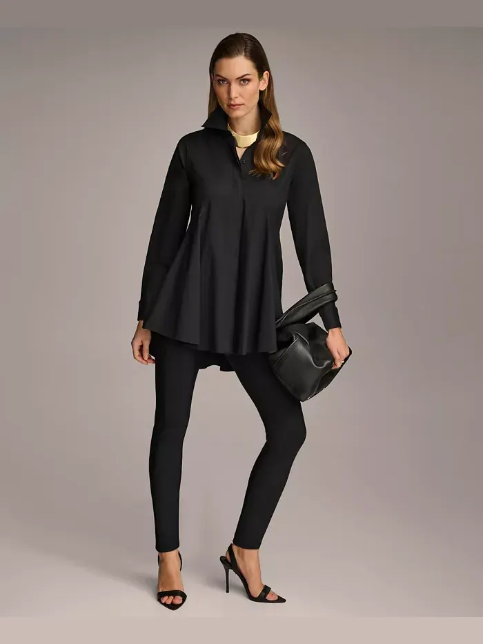 Женская туника А-силуэта из поплина на пуговицах Donna Karan New York — изображение 3 из 6, черный