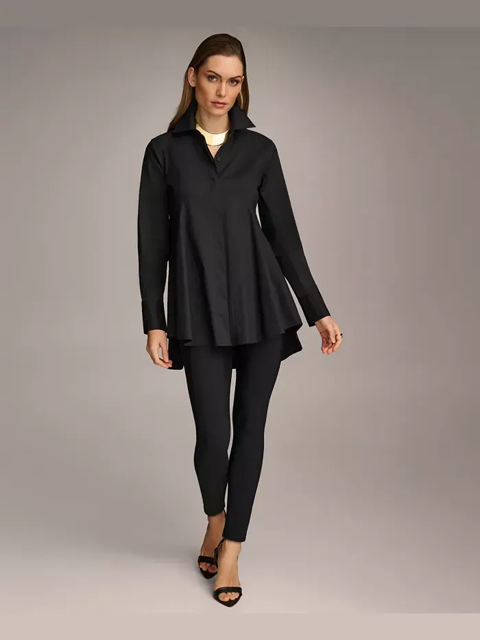Женская туника А-силуэта из поплина на пуговицах Donna Karan New York — изображение 5 из 6, черный