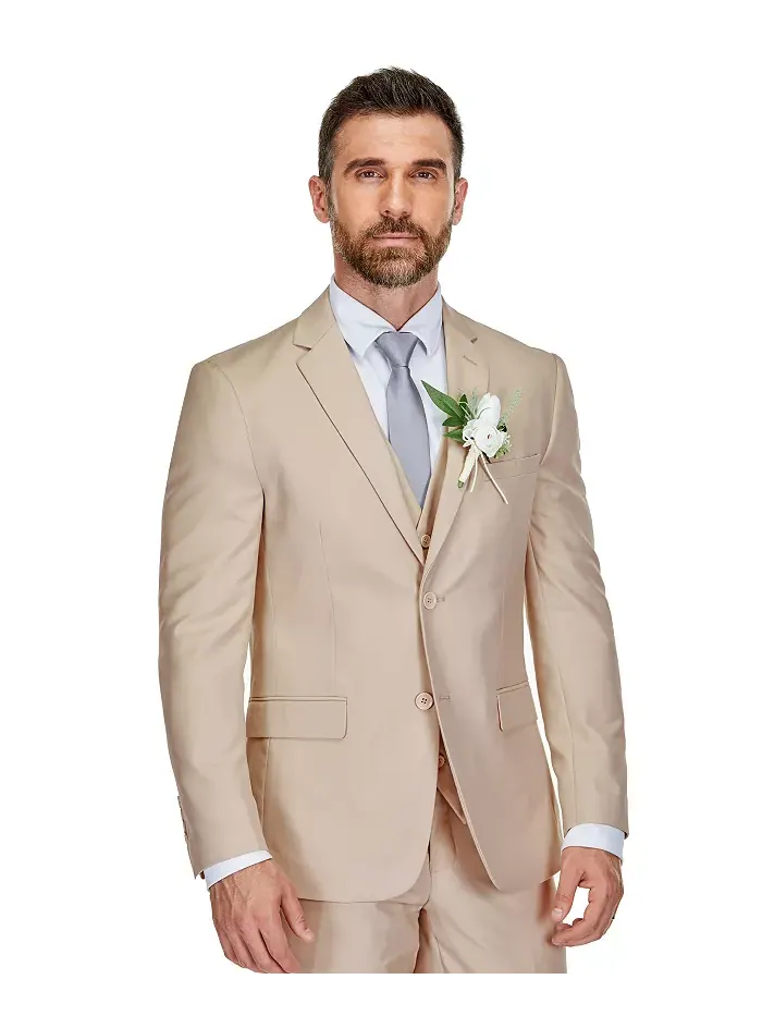Мужской трехкомпонентный костюм Slim Fit с жилетом Braveman — изображение 3 из 4, бежевый/бежевый
