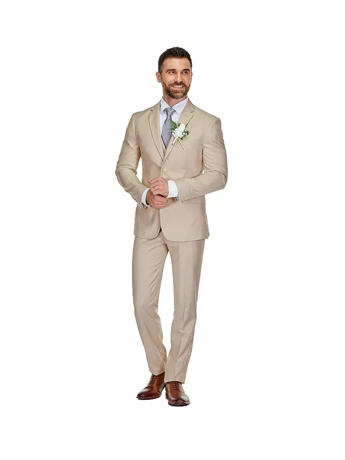 Мужской трехкомпонентный костюм Slim Fit с жилетом Braveman — изображение 4 из 4, бежевый/бежевый