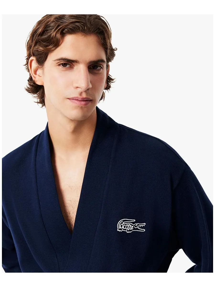 Мужской халат Lacoste вафельный — изображение 2 из 7, темно-синий