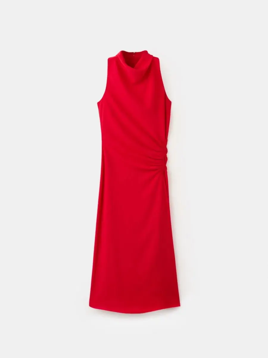 Платье с драпированным вырезом, модель Draped Neckline Ruched Dress MANGO