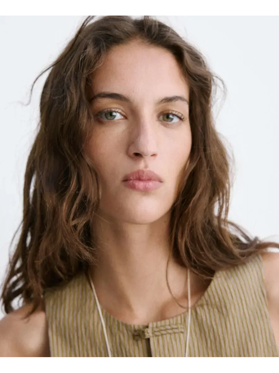 Жилет прямого кроя с принтом в полоску, модель Toggles Striped Vest MANGO — изображение 4 из 6, зеленый