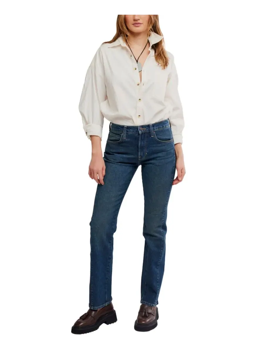 Джинсы зауженные с высокой посадкой Edie High-Rise Tapered Jeans Free People — изображение 2 из 5, синий