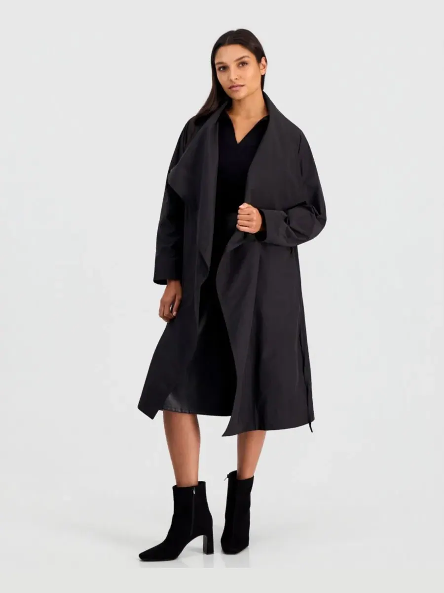 Пальто женское с высоким воротником-драпировкой и съемным поясом Eileen Fisher