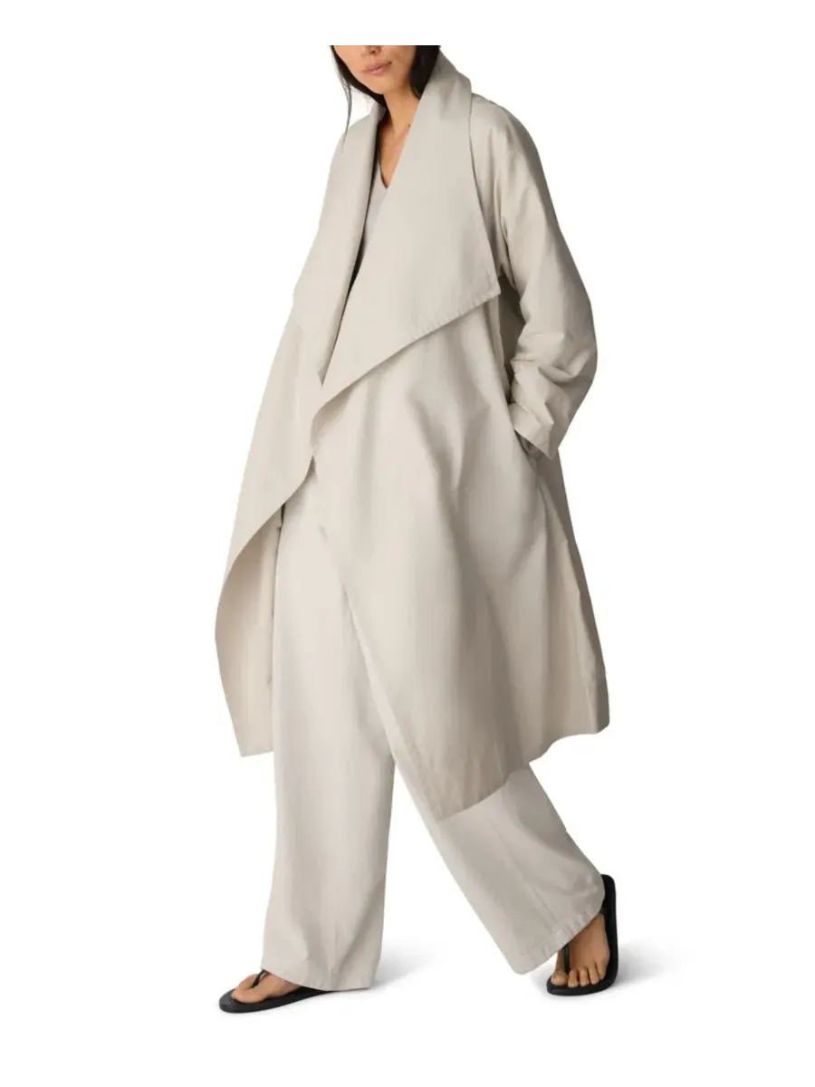 Пальто с высоким драпированным воротником и съемным поясом Eileen Fisher — изображение 2 из 4, гипс