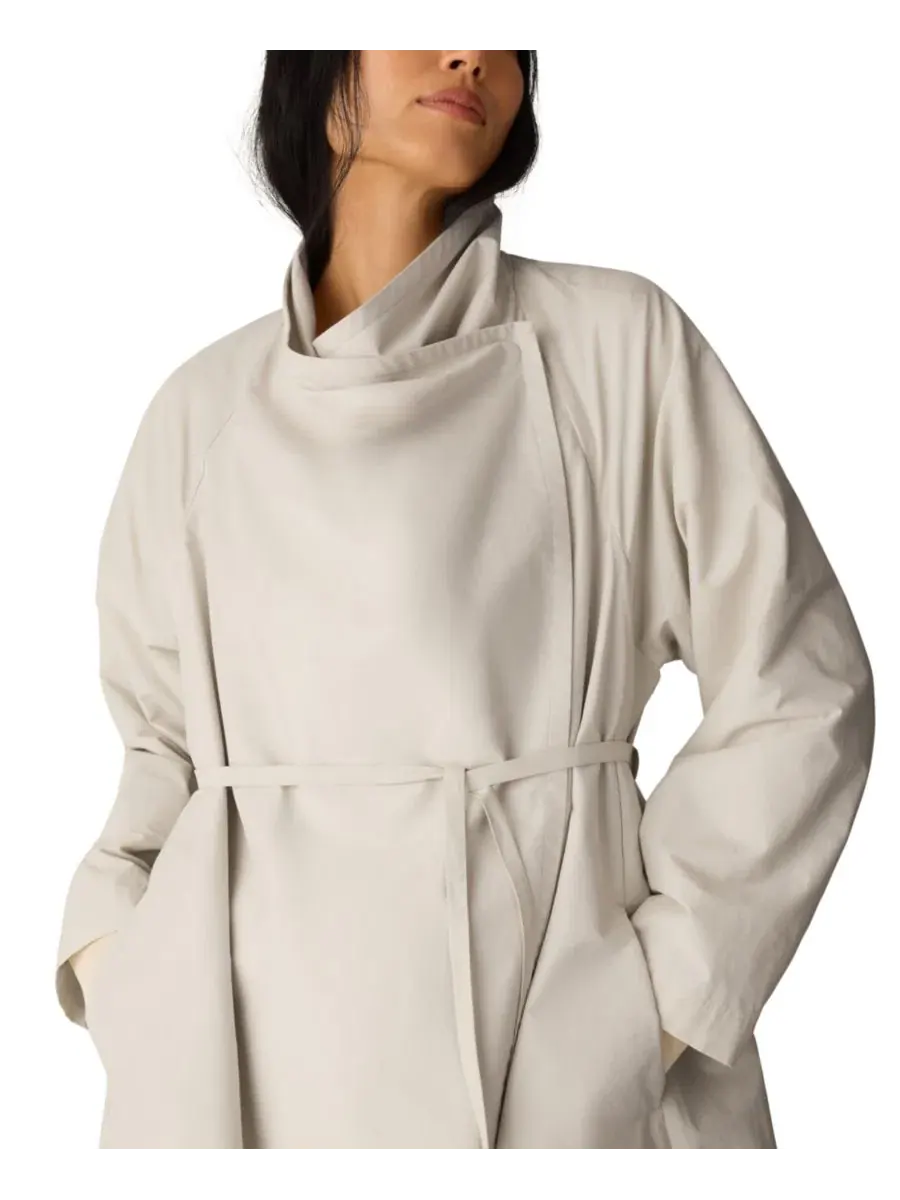 Пальто с высоким драпированным воротником и съемным поясом Eileen Fisher — изображение 3 из 4, гипс