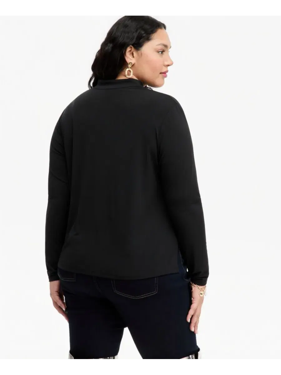 Блузка с отложным воротником, длинным рукавом, с защипом I.N.C. International Concepts — изображение 3 из 4, глубокий черный