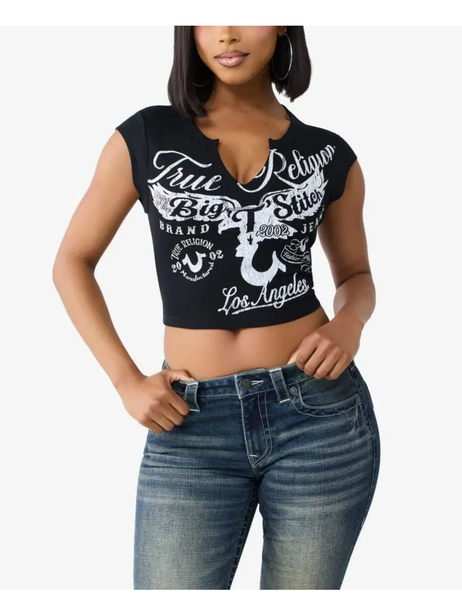 Укороченная футболка с вырезом и ребристой текстурой True Religion