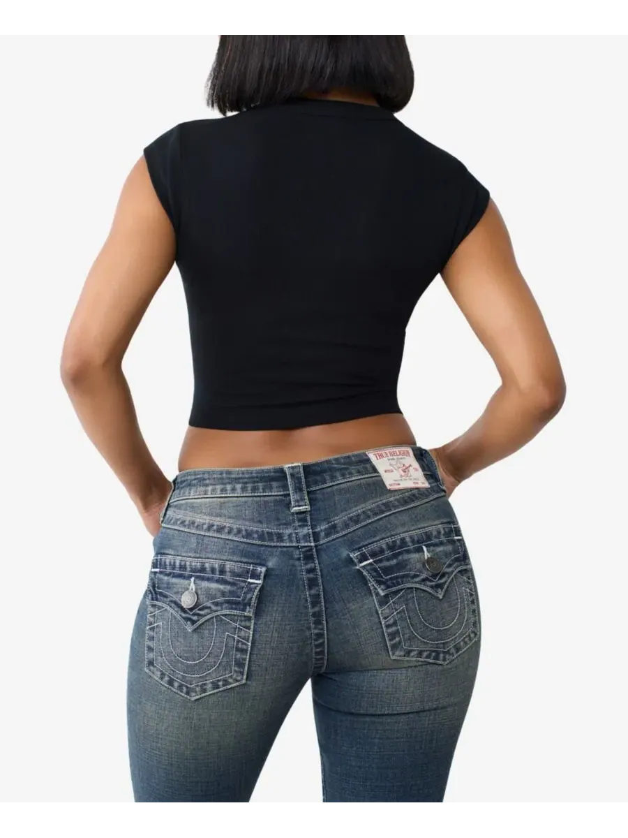 Укороченная футболка с вырезом и ребристой текстурой True Religion — изображение 3 из 3, черный