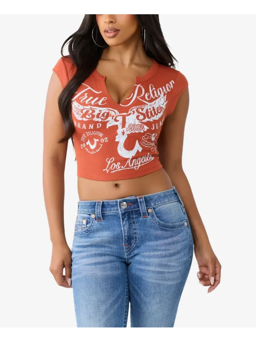 Женская укороченная футболка с вырезом и рифленой текстурой Heritage Rib Notch Cropped True
