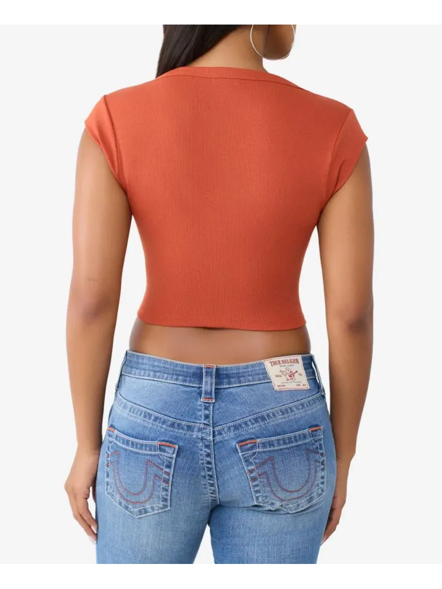Женская укороченная футболка с вырезом и рифленой текстурой Heritage Rib Notch Cropped True — изображение 3 из 3