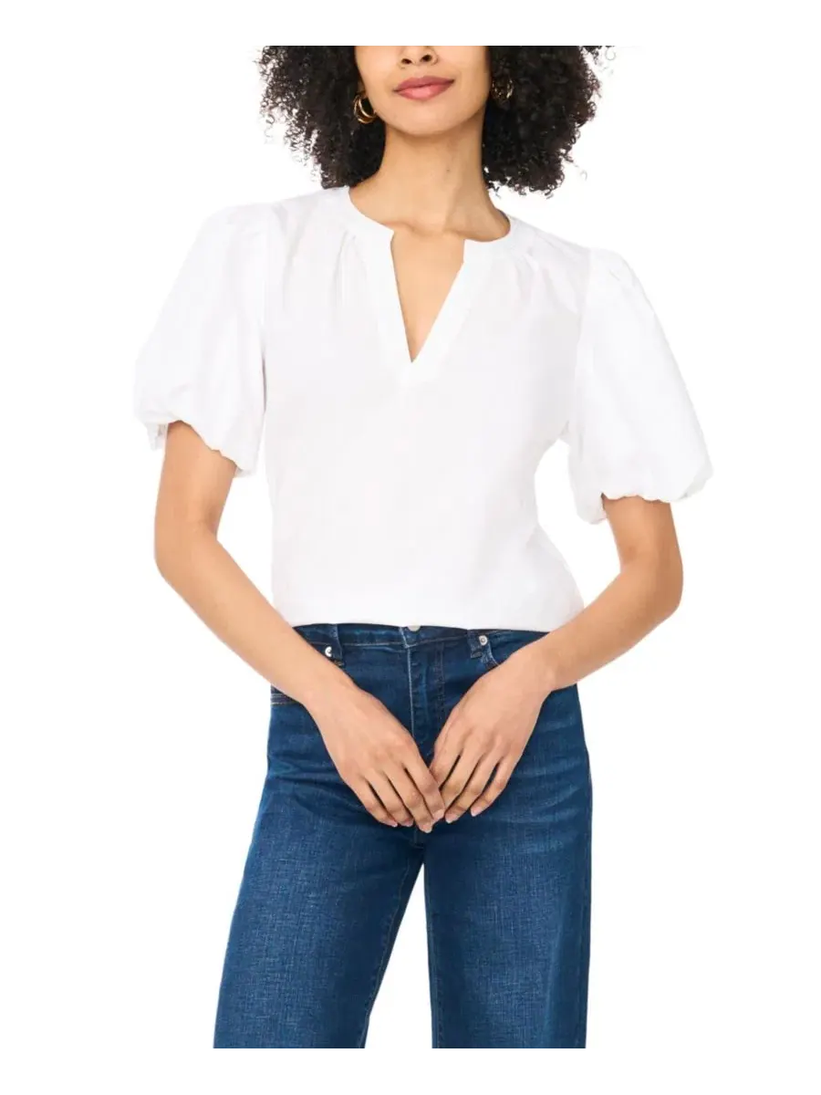 Блуза с V-образным вырезом и короткими рукавами-фонариками, модель Organdy Short-Sleeve Puff Blouse