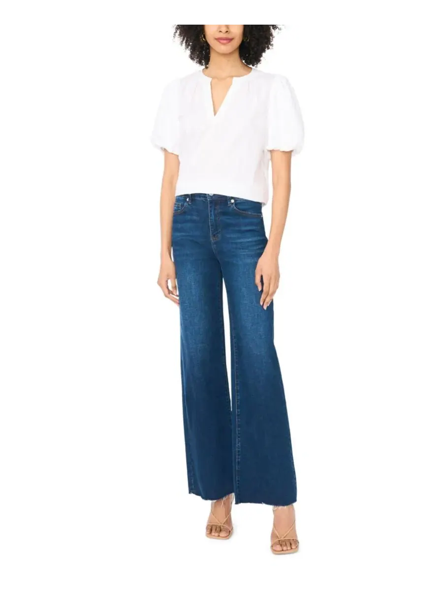 Блуза с V-образным вырезом и короткими рукавами-фонариками, модель Organdy Short-Sleeve Puff Blouse — изображение 2 из 5
