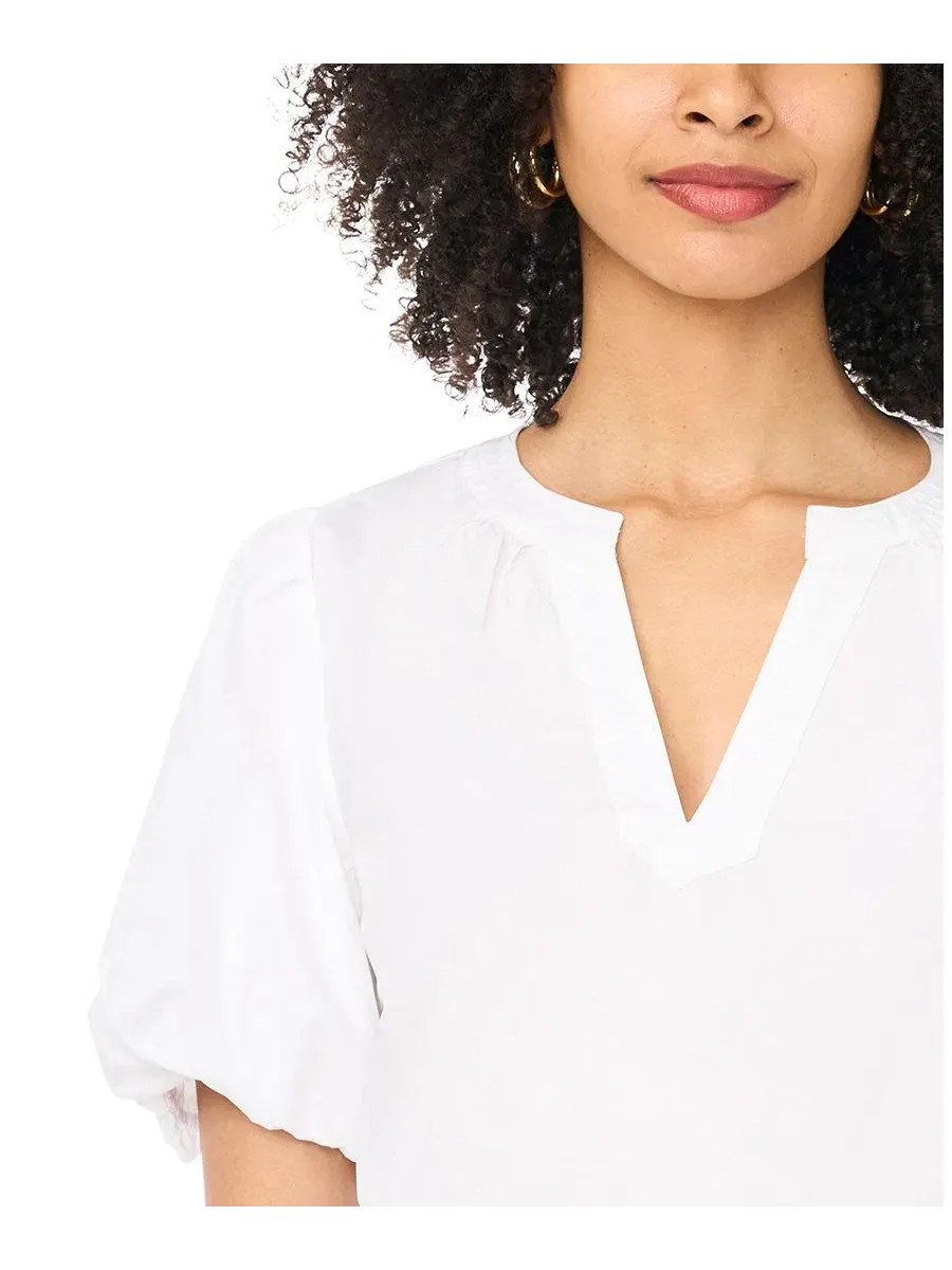 Блуза с V-образным вырезом и короткими рукавами-фонариками, модель Organdy Short-Sleeve Puff Blouse — изображение 3 из 5