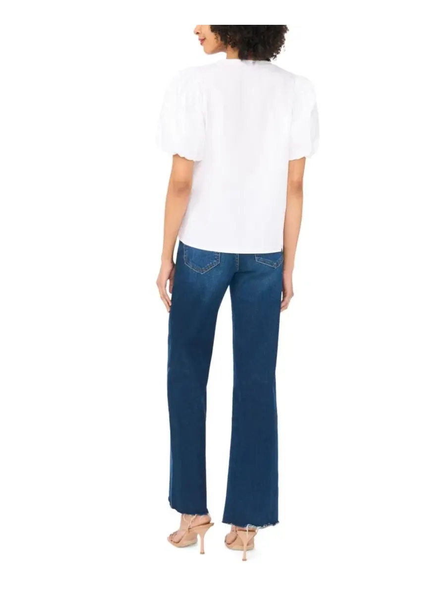 Блуза с V-образным вырезом и короткими рукавами-фонариками, модель Organdy Short-Sleeve Puff Blouse — изображение 5 из 5