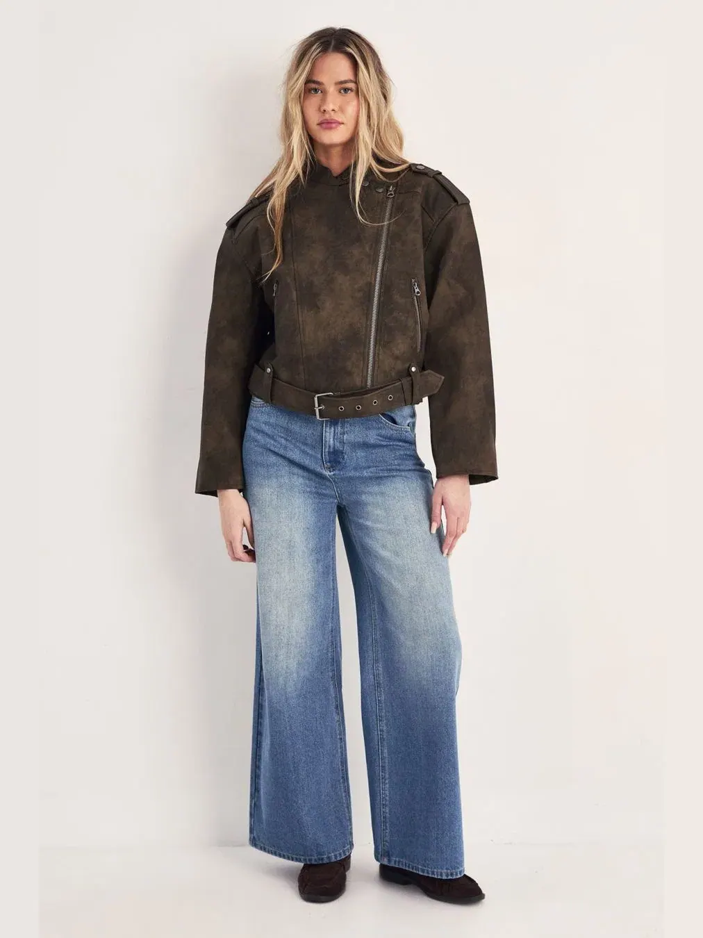 Женская укороченная байкерская куртка Nasty Gal — изображение 5 из 7, оливковый