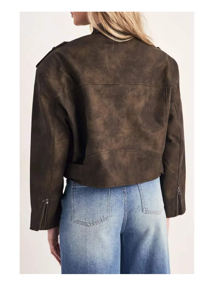 Женская укороченная байкерская куртка Nasty Gal — изображение 6 из 7, оливковый