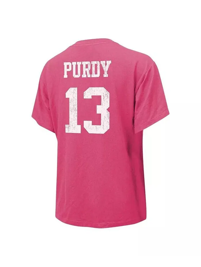 Женская футболка Threads Brock Purdy Pink Distressed San Francisco 49ers с именем и номером Majestic — изображение 2 из 3