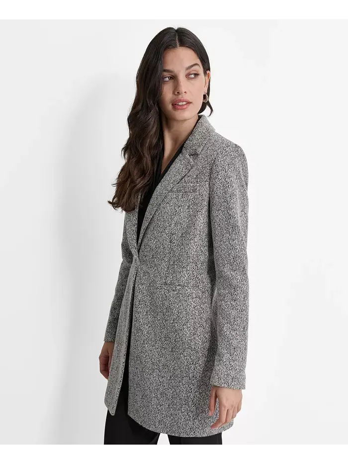 Женская однобортная куртка с лацканами и длинными рукавами, Regular & Petite DKNY — изображение 3 из 5, черный/белый
