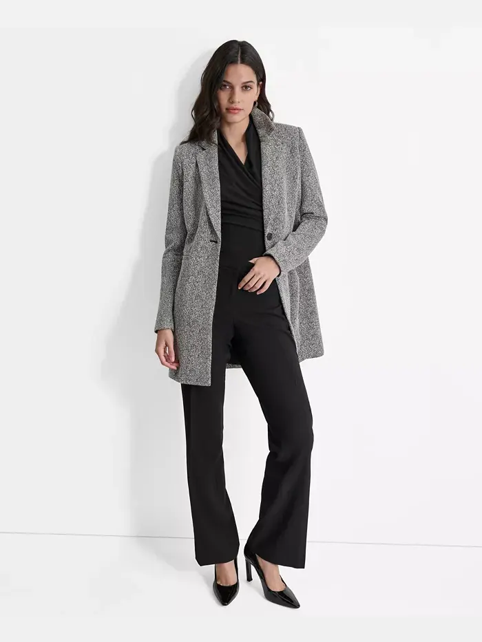 Женская однобортная куртка с лацканами и длинными рукавами, Regular & Petite DKNY — изображение 4 из 5, черный/белый