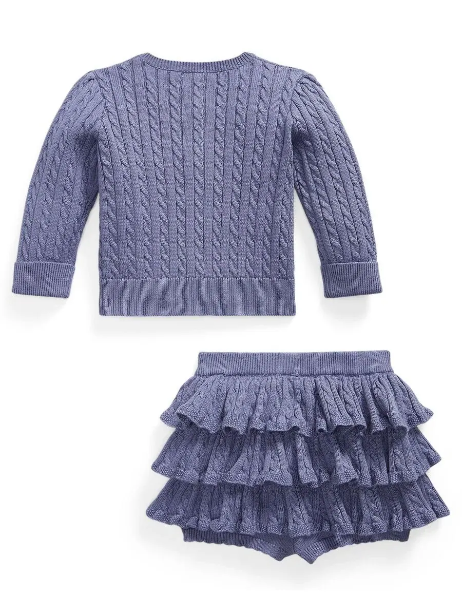 Комплект из кардигана и юбки-шорт с рюшами Polo Ralph Lauren — изображение 2 из 3, фиолетовый
