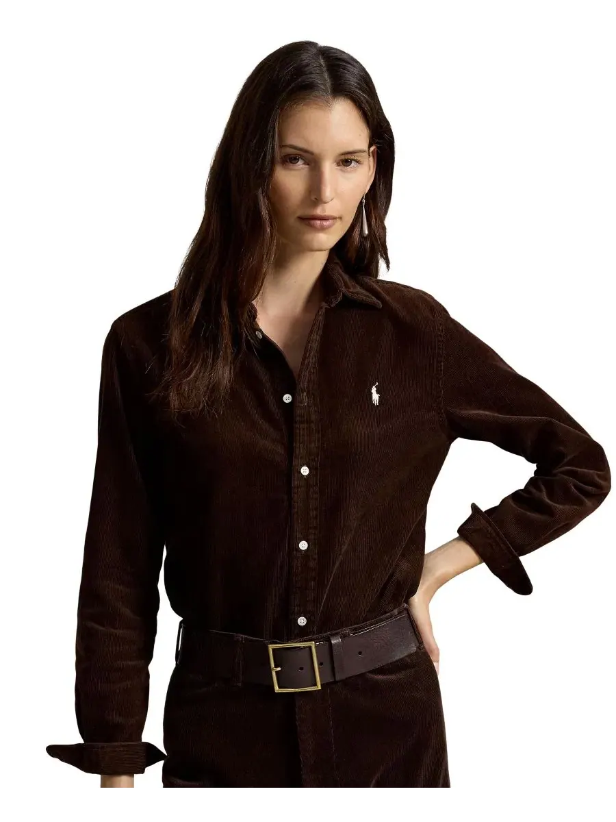 Женская рубашка из хлопкового вельвета классического кроя Polo Ralph Lauren — изображение 3 из 5, коричневый