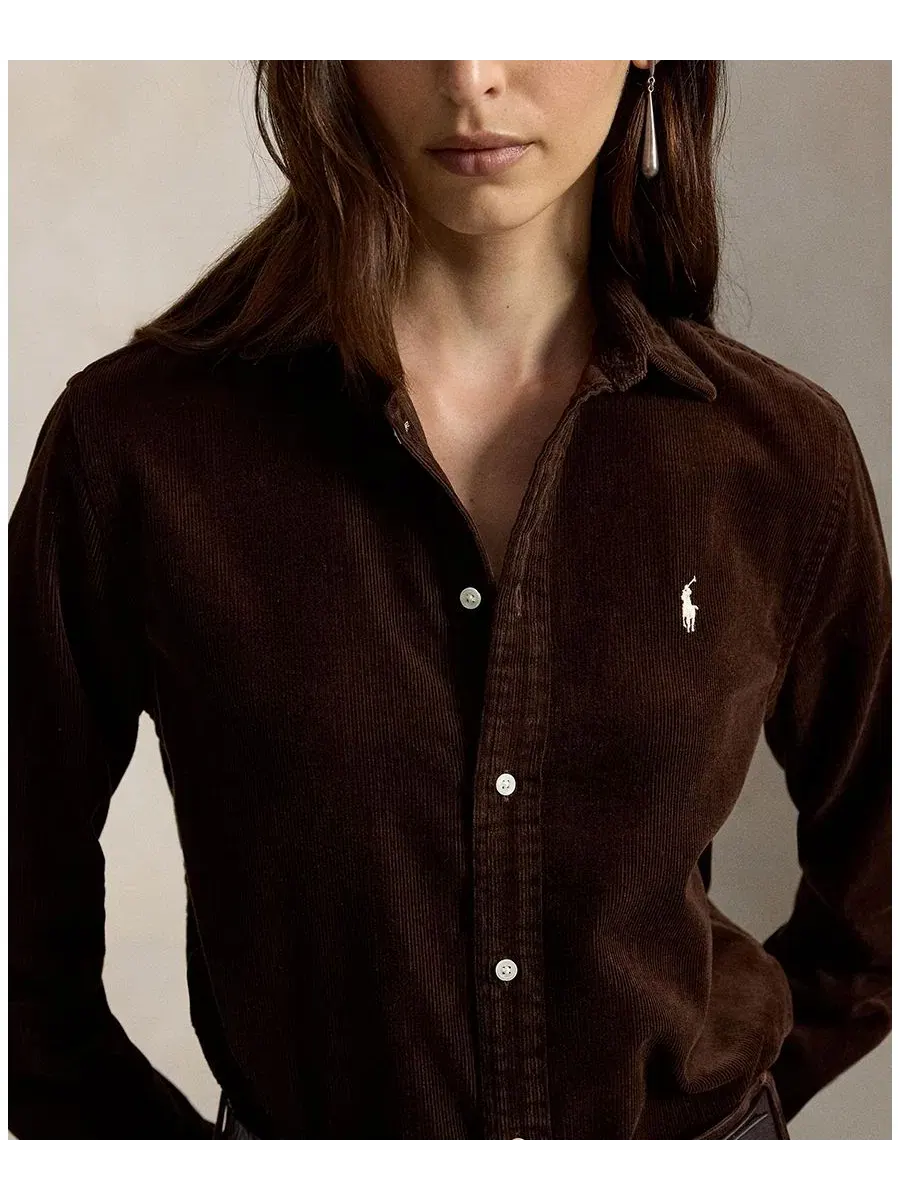 Женская рубашка из хлопкового вельвета классического кроя Polo Ralph Lauren — изображение 4 из 5, коричневый