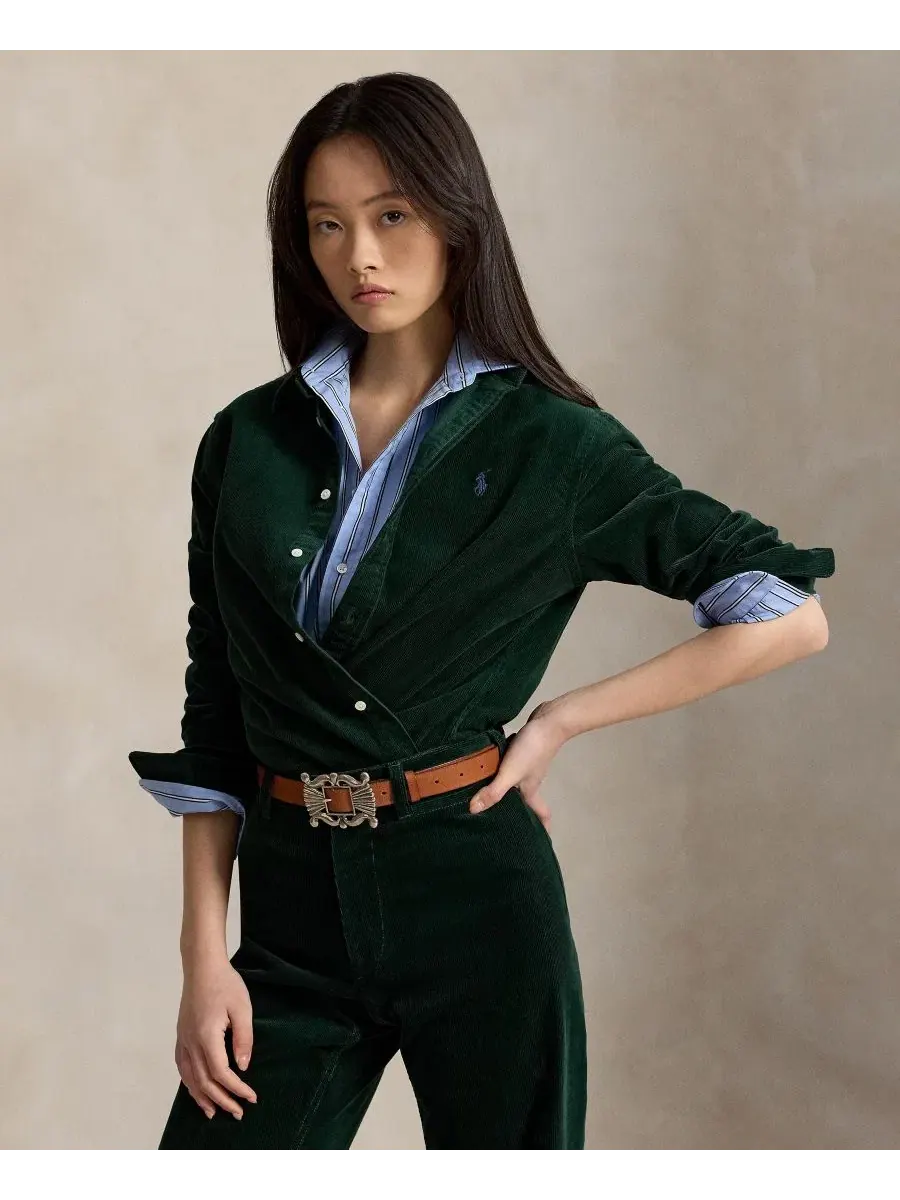 Классическая рубашка из хлопкового вельвета Polo Ralph Lauren — изображение 1 из 6, темный зеленый