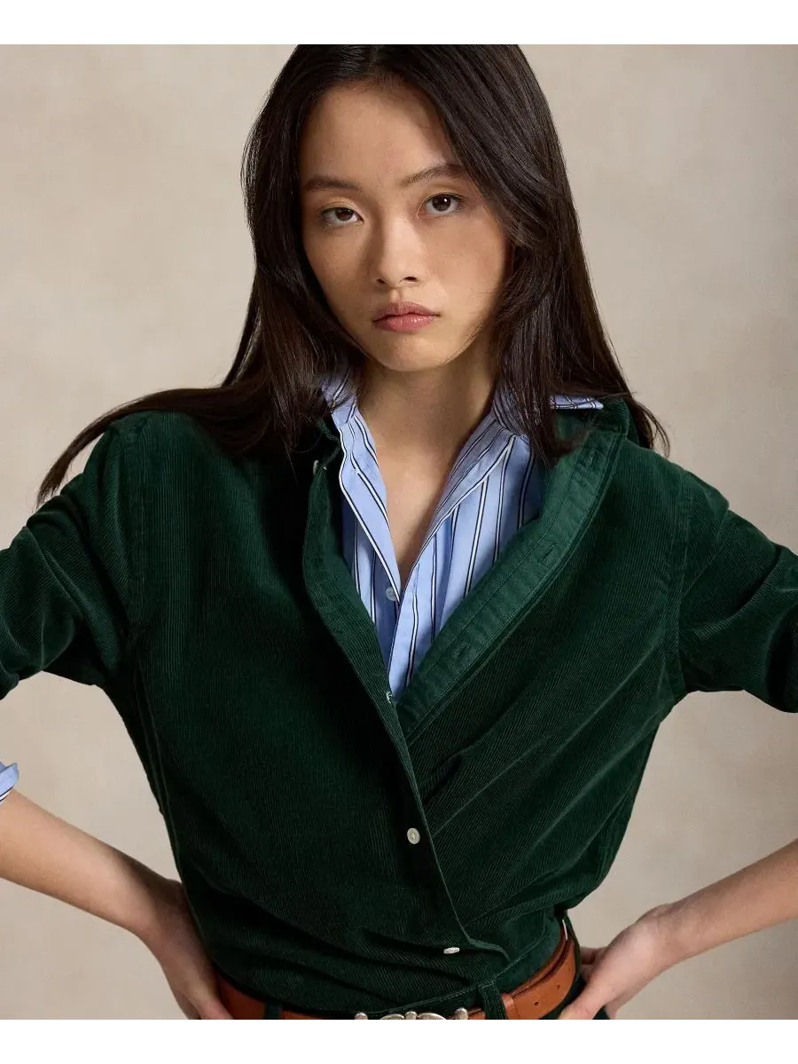 Классическая рубашка из хлопкового вельвета Polo Ralph Lauren — изображение 3 из 6, темный зеленый