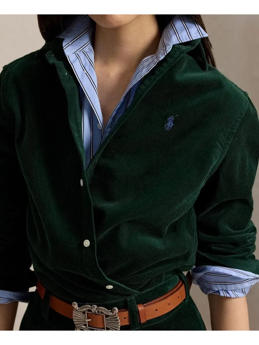 Классическая рубашка из хлопкового вельвета Polo Ralph Lauren — изображение 4 из 6, темный зеленый