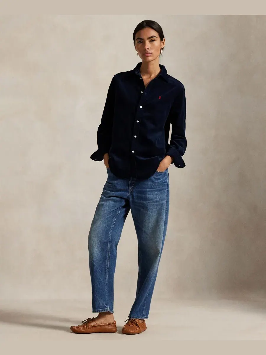Классическая рубашка из хлопкового вельвета Polo Ralph Lauren — изображение 2 из 4, темно-синий