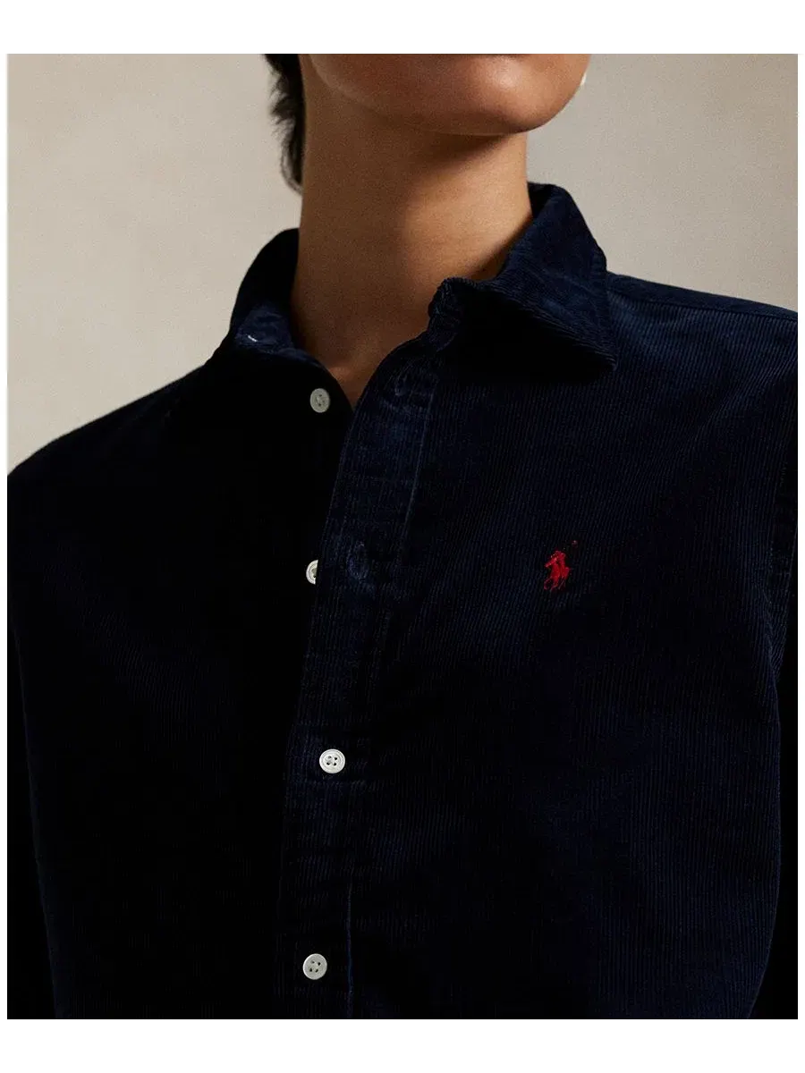 Классическая рубашка из хлопкового вельвета Polo Ralph Lauren — изображение 3 из 4, темно-синий